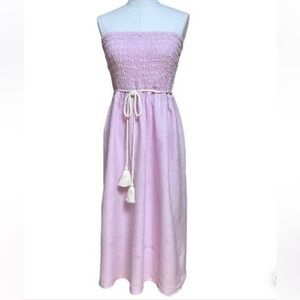 NWT J. Crew Strapless Smocked Linen Dress Lavender Large Resortwear Preppy Chic
